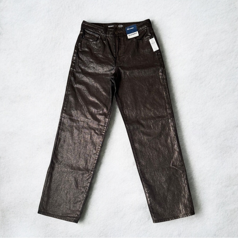 Old Navy OG Loose Jeans Women’s Sz 2 Black Shine Metallic Bronze Shimmer NEW